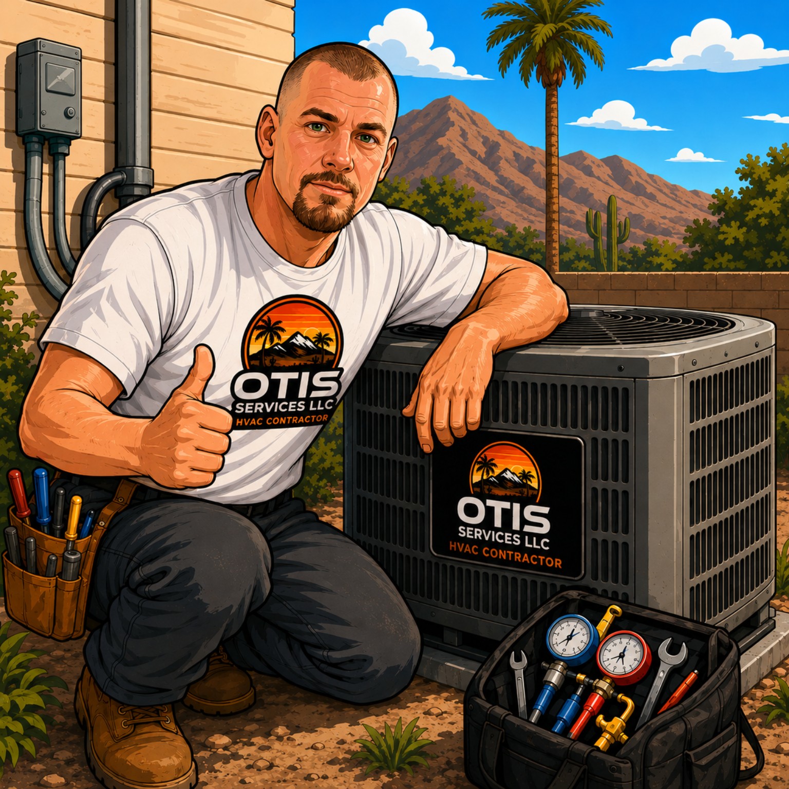 Illustrated Otis Services HVAC technician